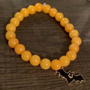 Yellow Jade Bracelet with Black Bat Charm